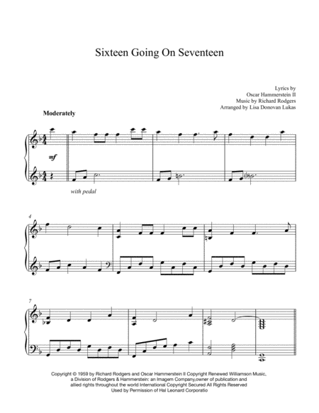 Sixteen Going On Seventeen for Intermediate Solo Piano image number null
