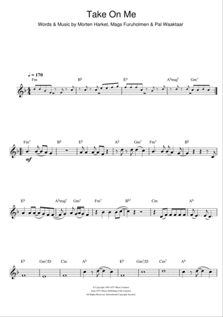 Take On Me Take On Me Clarinet Solo scores gallery preview page 1