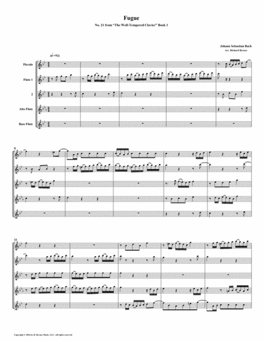 Fugue 21 from Well-Tempered Clavier, Book 1 (Flute Quintet) image number null