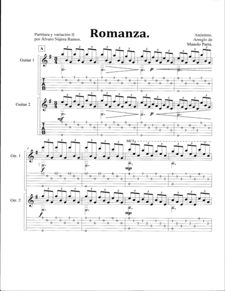Romanza (Romance). Classical Guitar scores gallery preview page 3