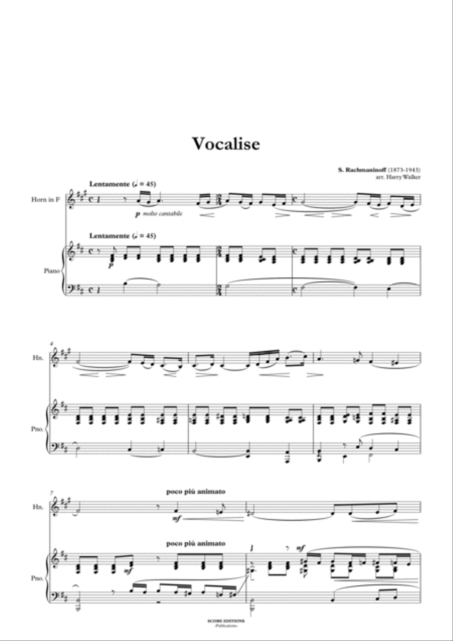 Vocalise (Rachmaninoff) for Horn in F and Piano Piano scores gallery preview page 3