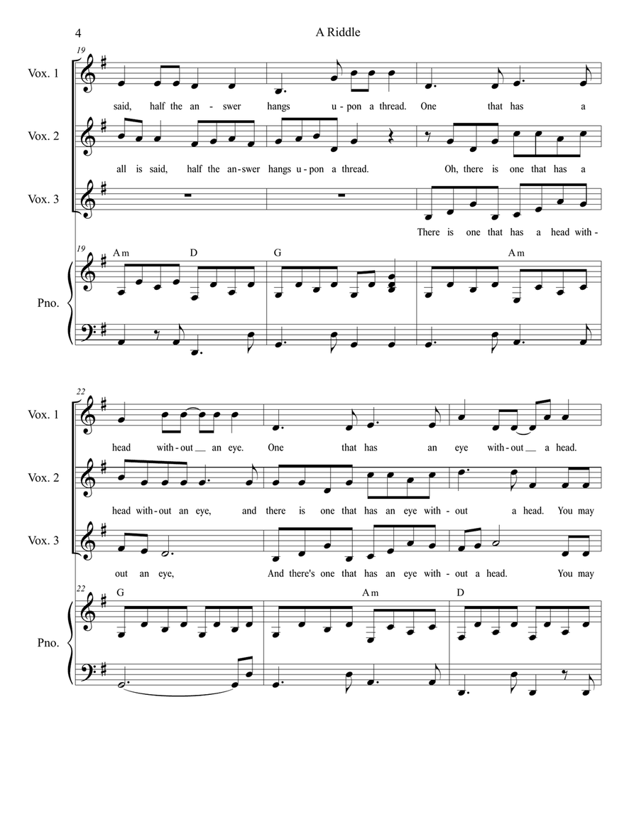 A Riddle (Vocal Trio) Piano, Vocal scores gallery preview page 4