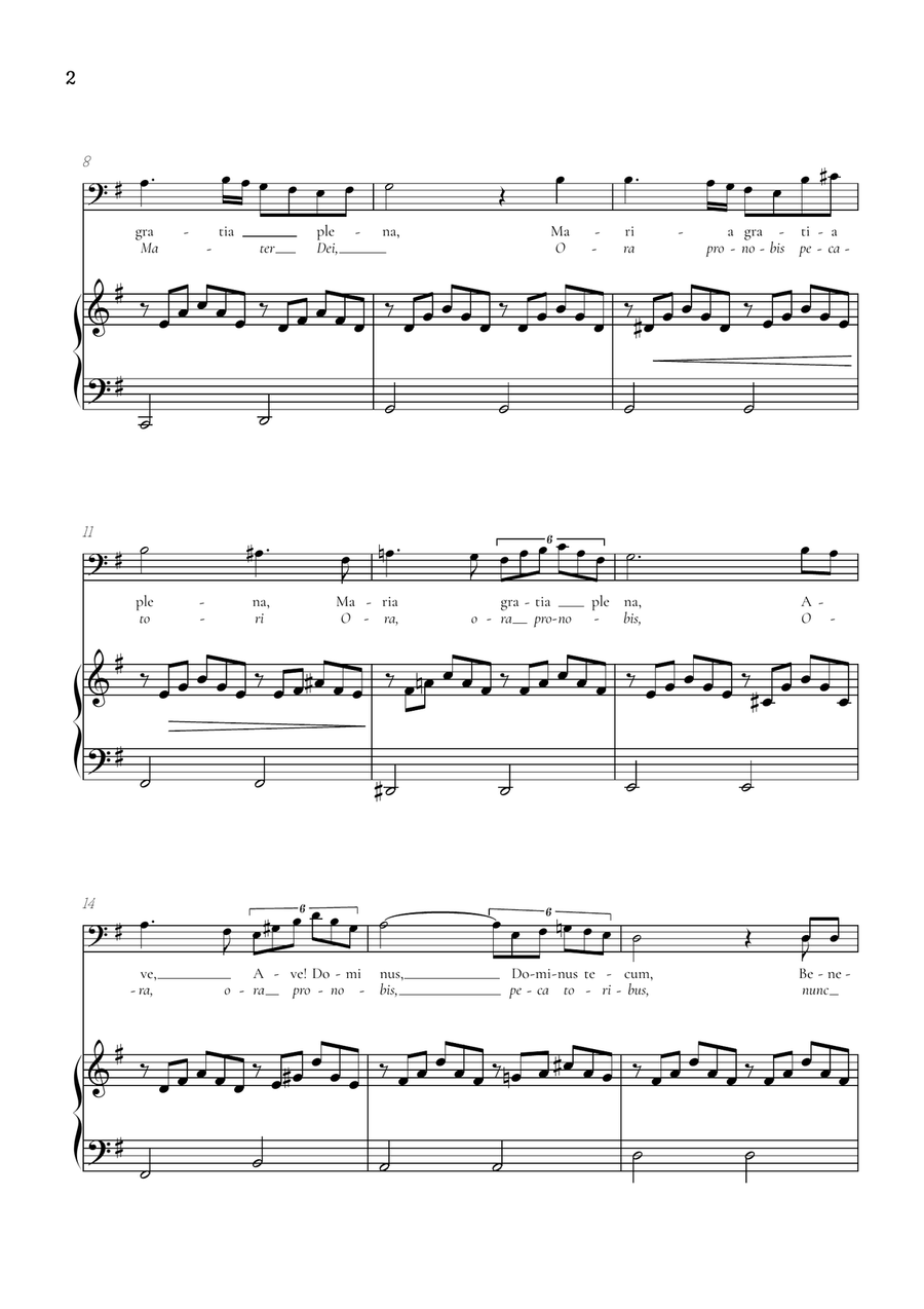 Schubert Ave Maria in G major • baritone voice sheet music with easy piano accompaniment A Cappella scores gallery preview page 2