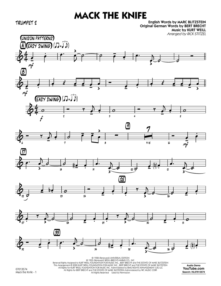 Mack The Knife (arr. Rick Stitzel) - Trumpet 2