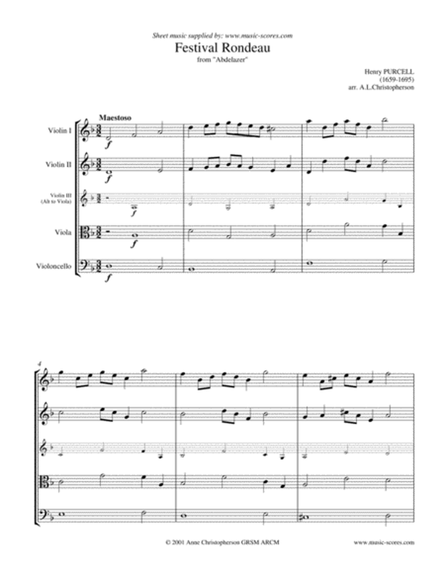 Festival Rondeau from Abdelazer - String Quartet image number null