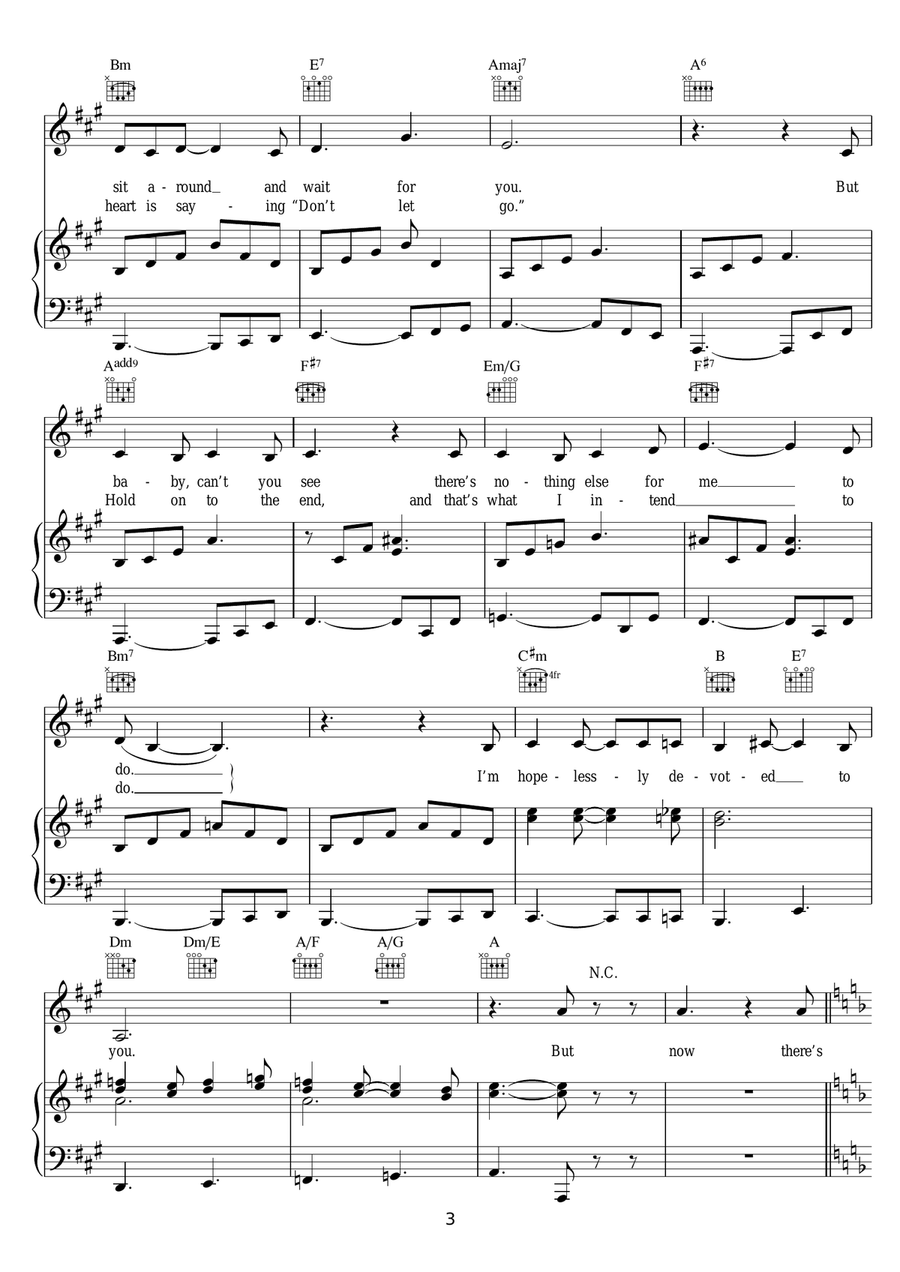 Hopelessly Devoted To You (from Grease) Piano, Vocal scores gallery preview page 3