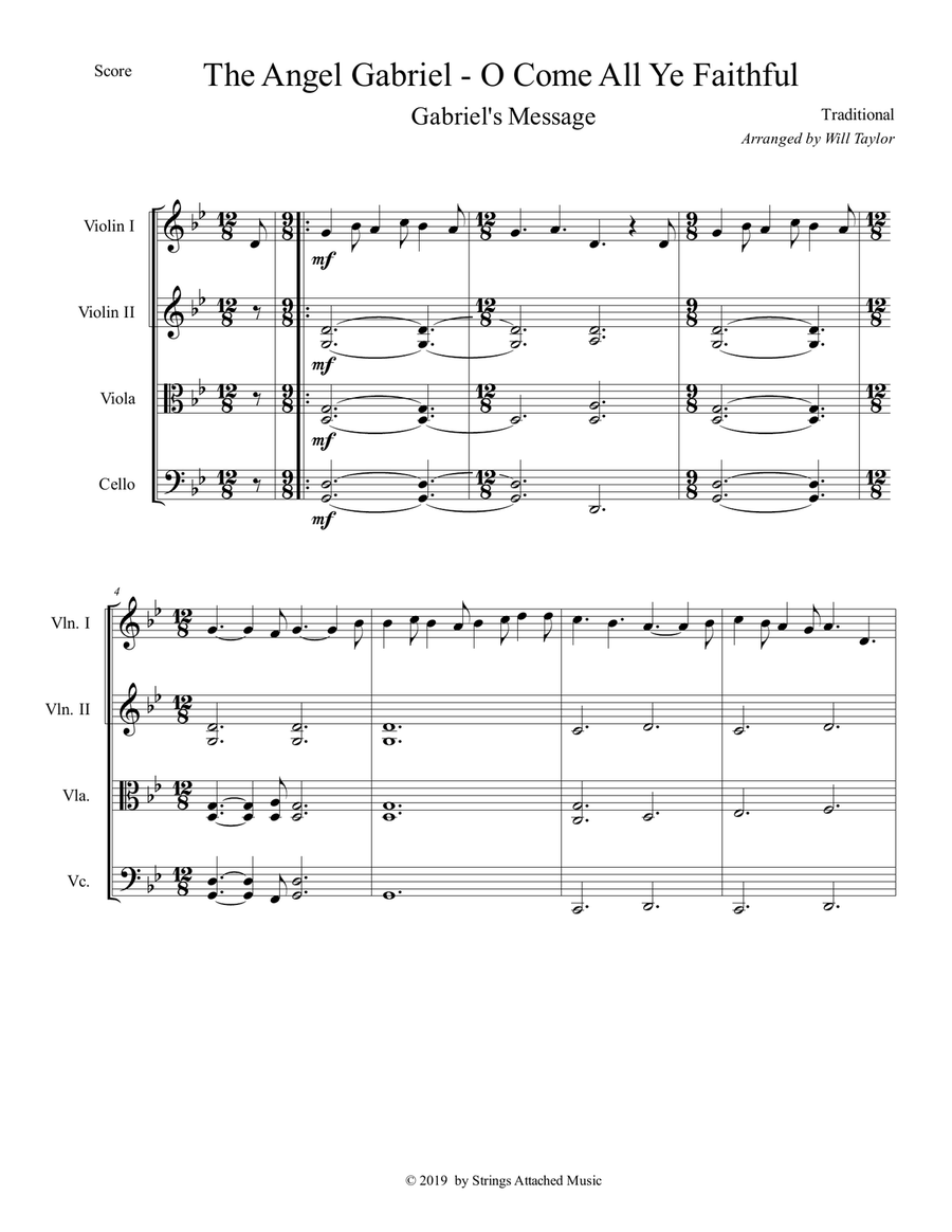 Angel Gabriel - O Come All Ye Faithful String Quartet scores gallery preview page 6