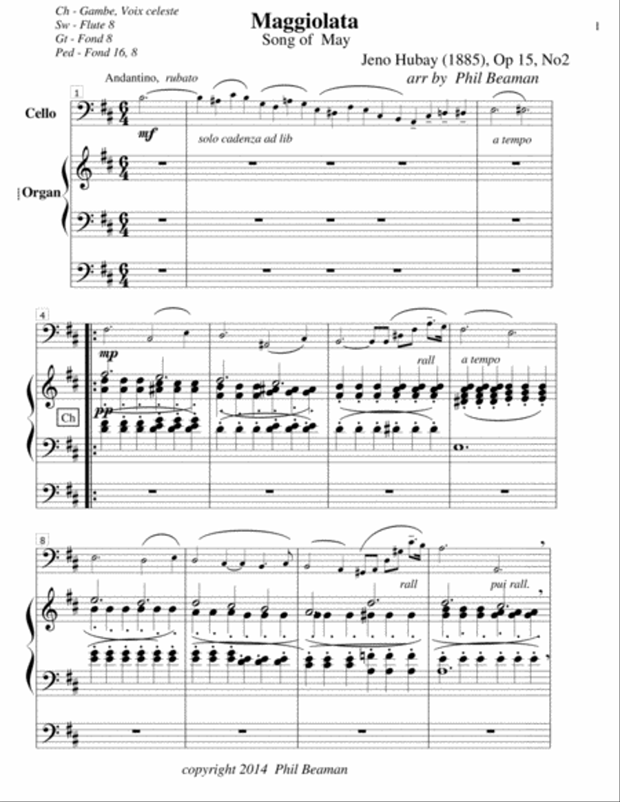 Maggiolata-Hubay-Cello/Organ String Duet scores gallery preview page 1