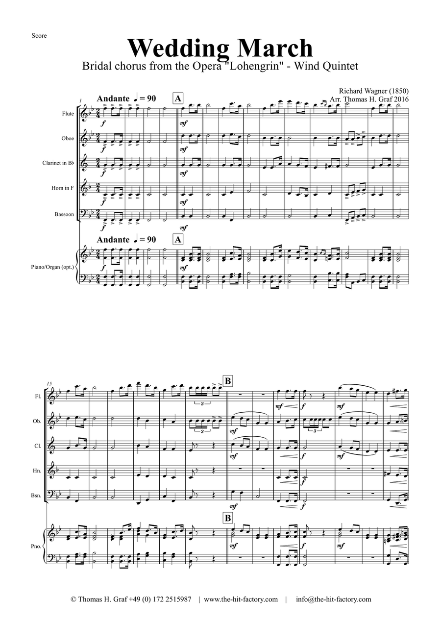 Wedding March - Bridal chorus Lohengrin - Wind Quintet Woodwind Quintet scores gallery preview page 1