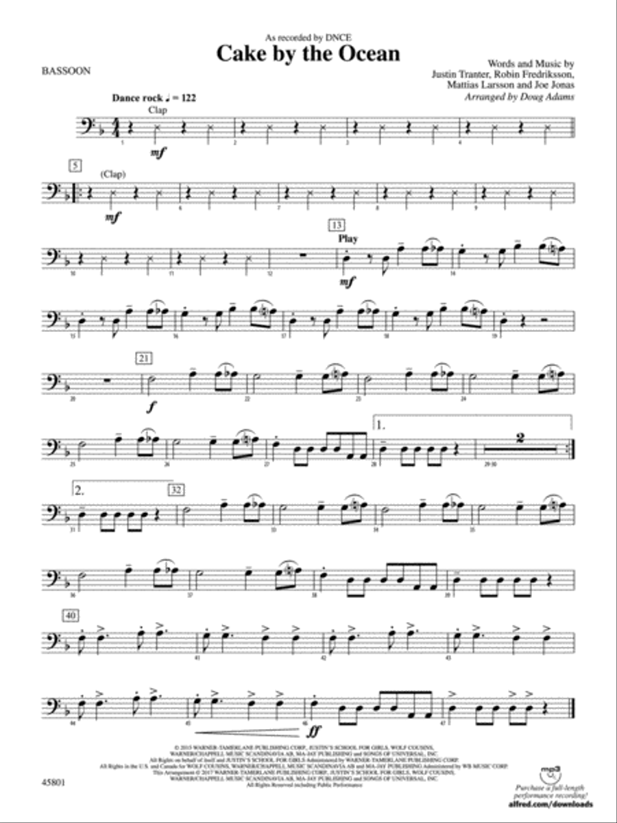 Cake by the Ocean: Bassoon Concert Band scores gallery preview page 1