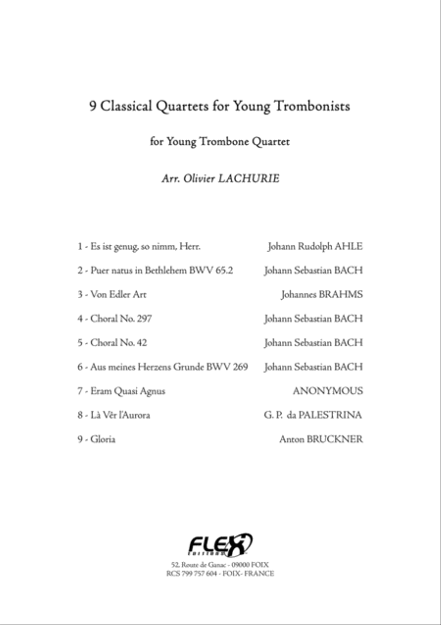 9 Classical Quartets for Young Trombonists Trombone scores gallery preview page 1