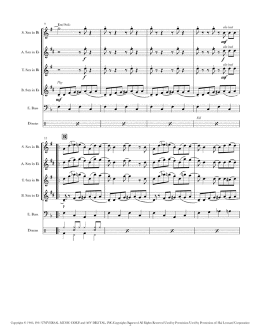 Boogie Woogie Bugle Boy Saxophone Quartet scores gallery preview page 3