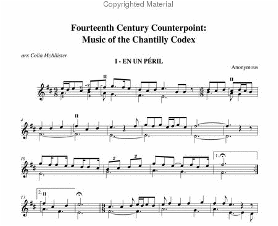 Fourteenth Century Counterpoint: Chantilly Codex Classical Guitar scores gallery preview page 2
