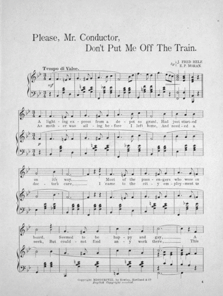 Please Mr. Conductor Don't Put Me Off. Descriptive Song & Chorus