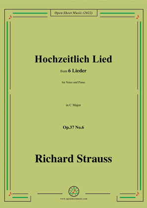 Book cover for Richard Strauss-Hochzeitlich Lied,in C Major