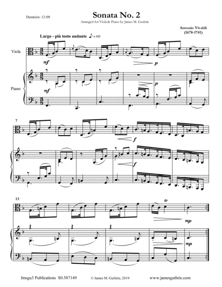 Vivaldi: Sonata No. 2 for Viola & Piano image number null