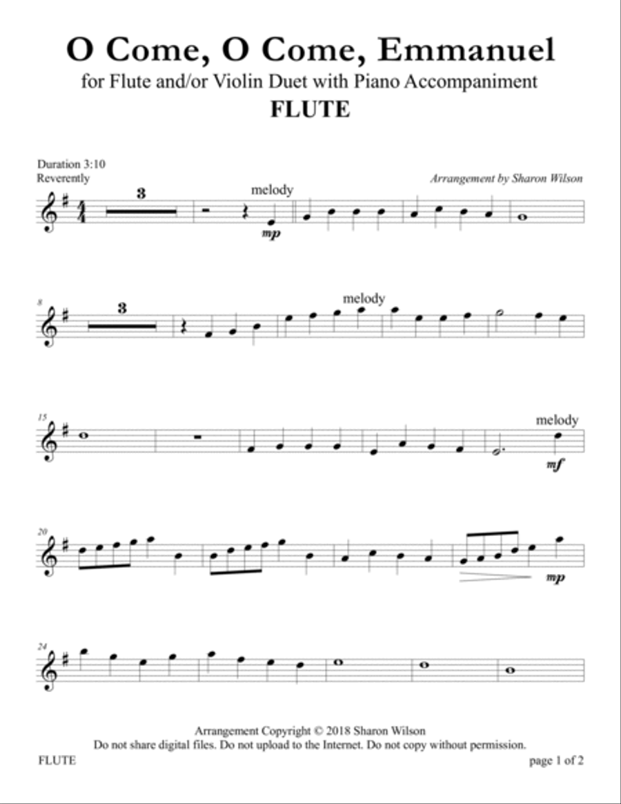 O Come, O Come, Emmanuel (for Flute and/or Violin Duet with Piano accompaniment) Flute scores gallery preview page 3
