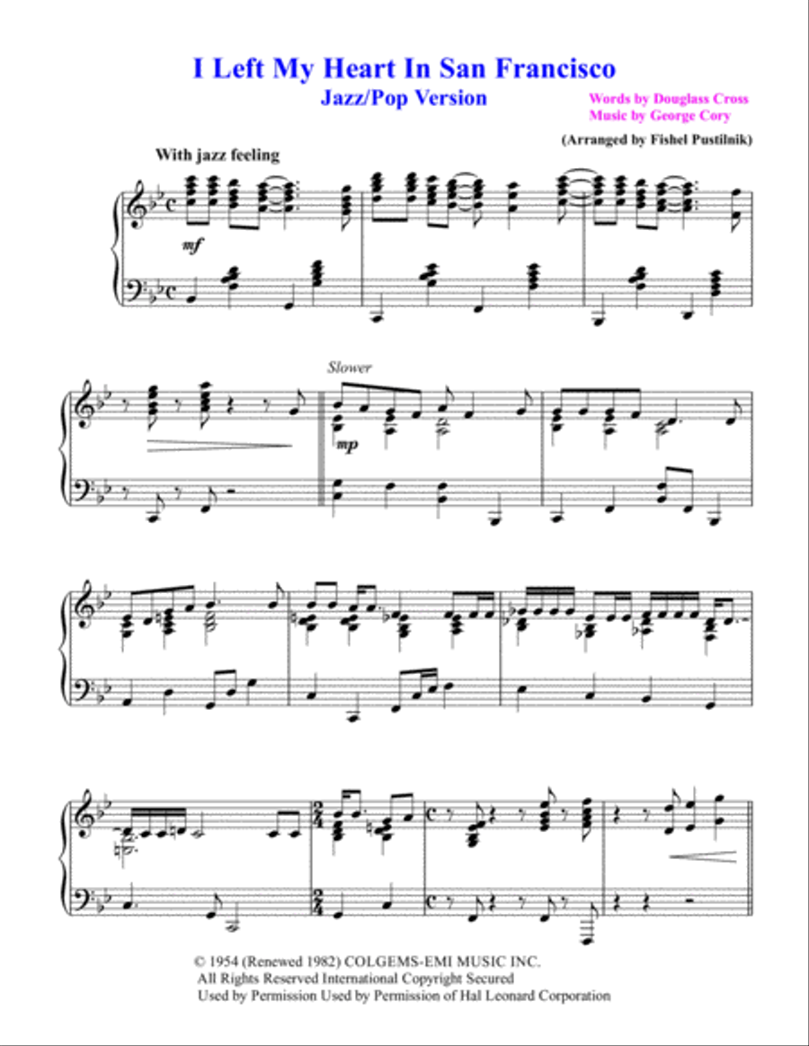 I Left My Heart In San Francisco Piano Solo scores gallery preview page 2
