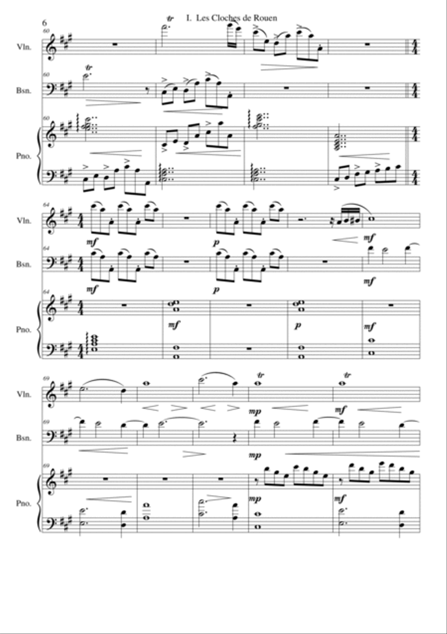 Les cloches de Rouen for violin, bassoon and piano Bassoon scores gallery preview page 6