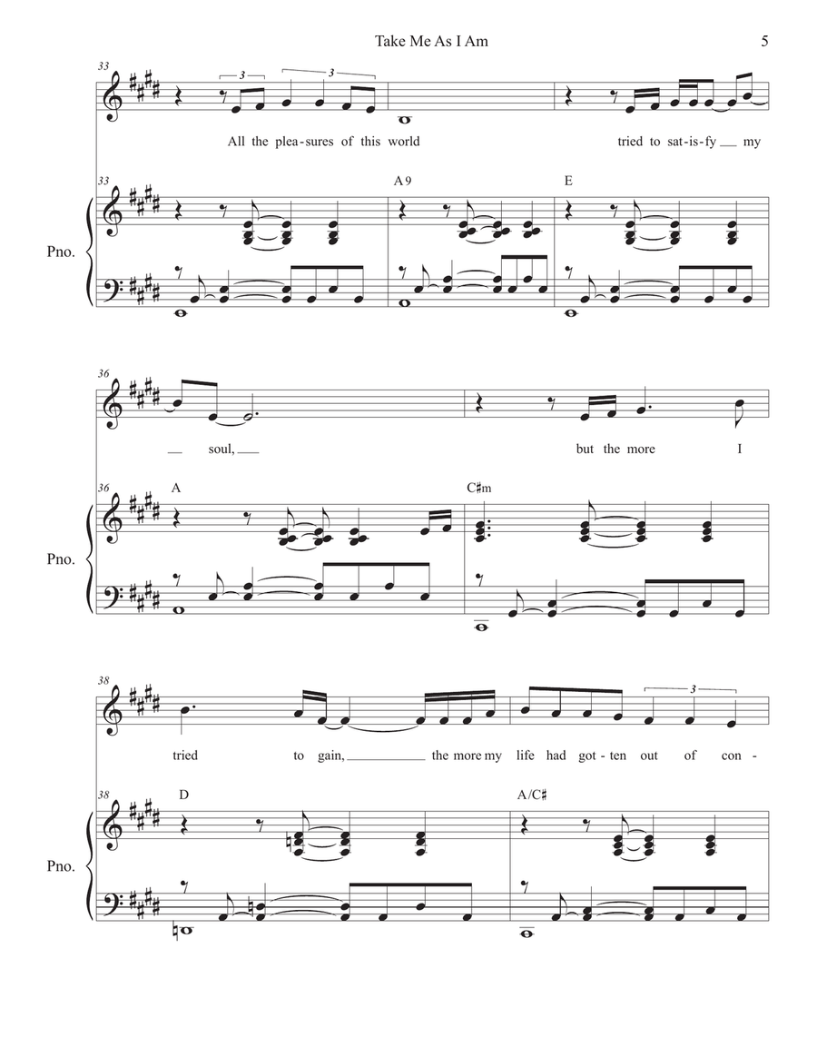 Take Me As I Am (Vocal solo - High Key) Piano, Vocal scores gallery preview page 5