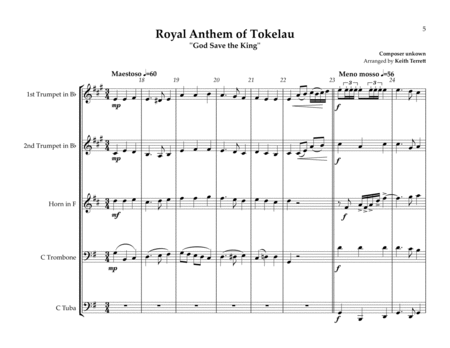 Tokelauan National, State & Local Anthems for Brass Quintet image number null