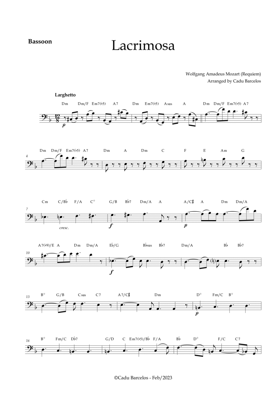 Lacrimosa - Bassoon and chords (Mozart) Bassoon Solo scores gallery preview page 1