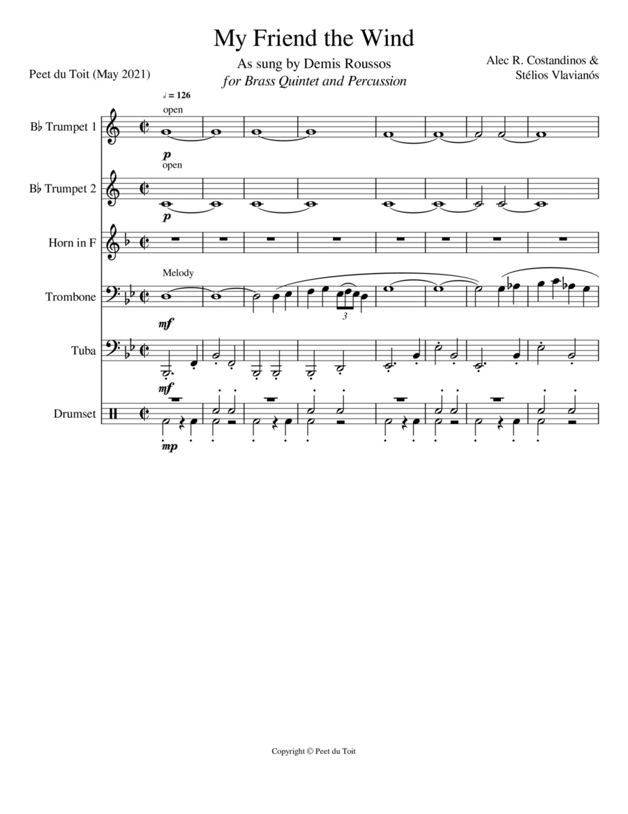 My Friend The Wind Small Ensemble scores gallery preview page 1