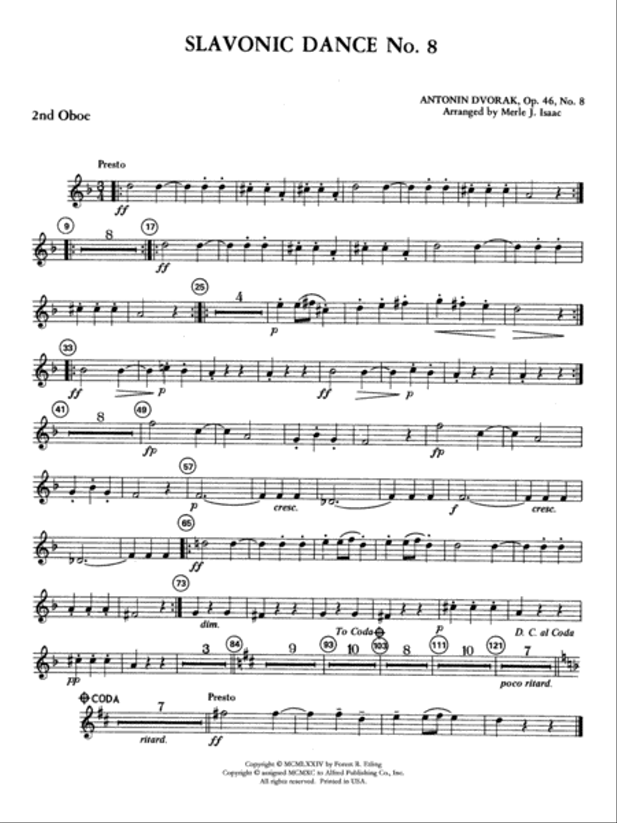 Slavonic Dance No. 8: 2nd Oboe Full Orchestra scores gallery preview page 1