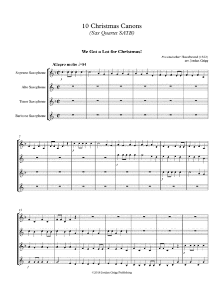 10 Christmas Canons (Sax Quartet SATB) image number null