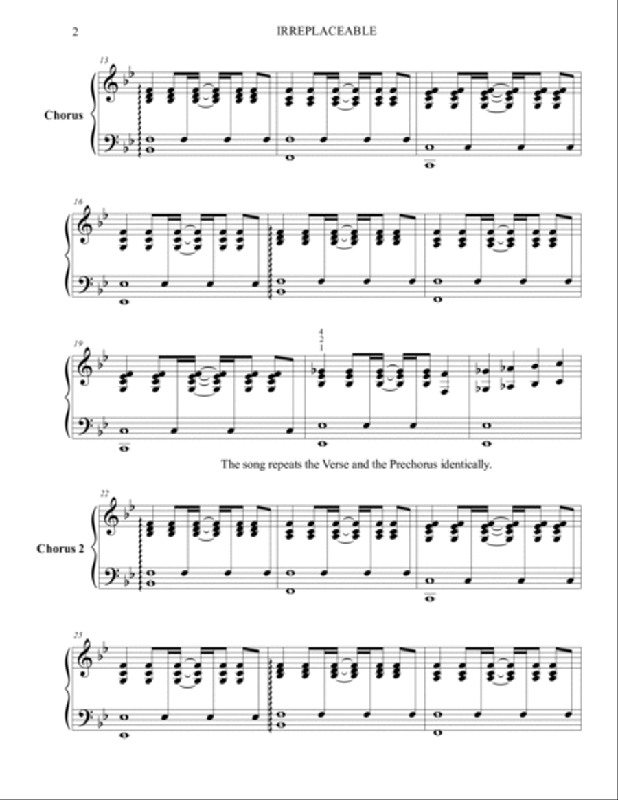 Irreplaceable Piano Solo scores gallery preview page 2