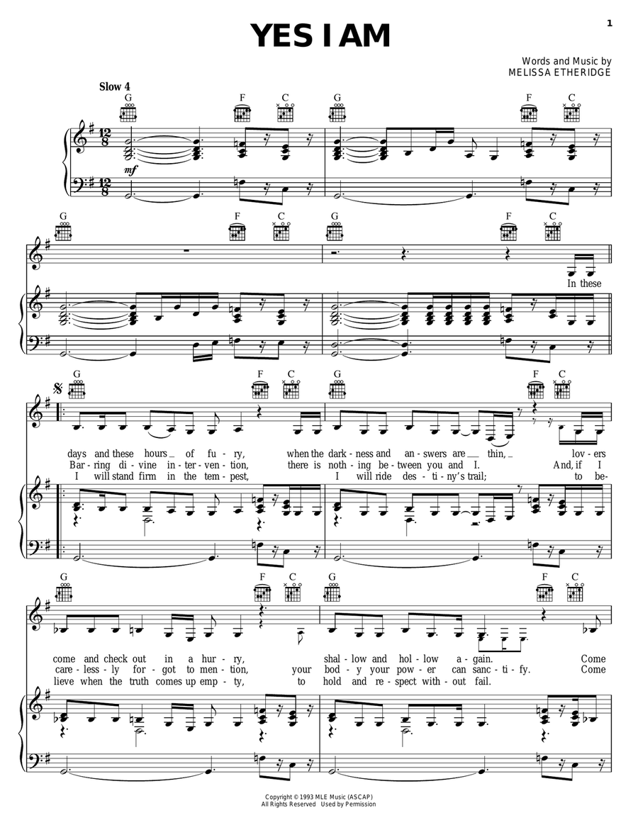Yes I Am Piano, Vocal, Guitar scores gallery preview page 1