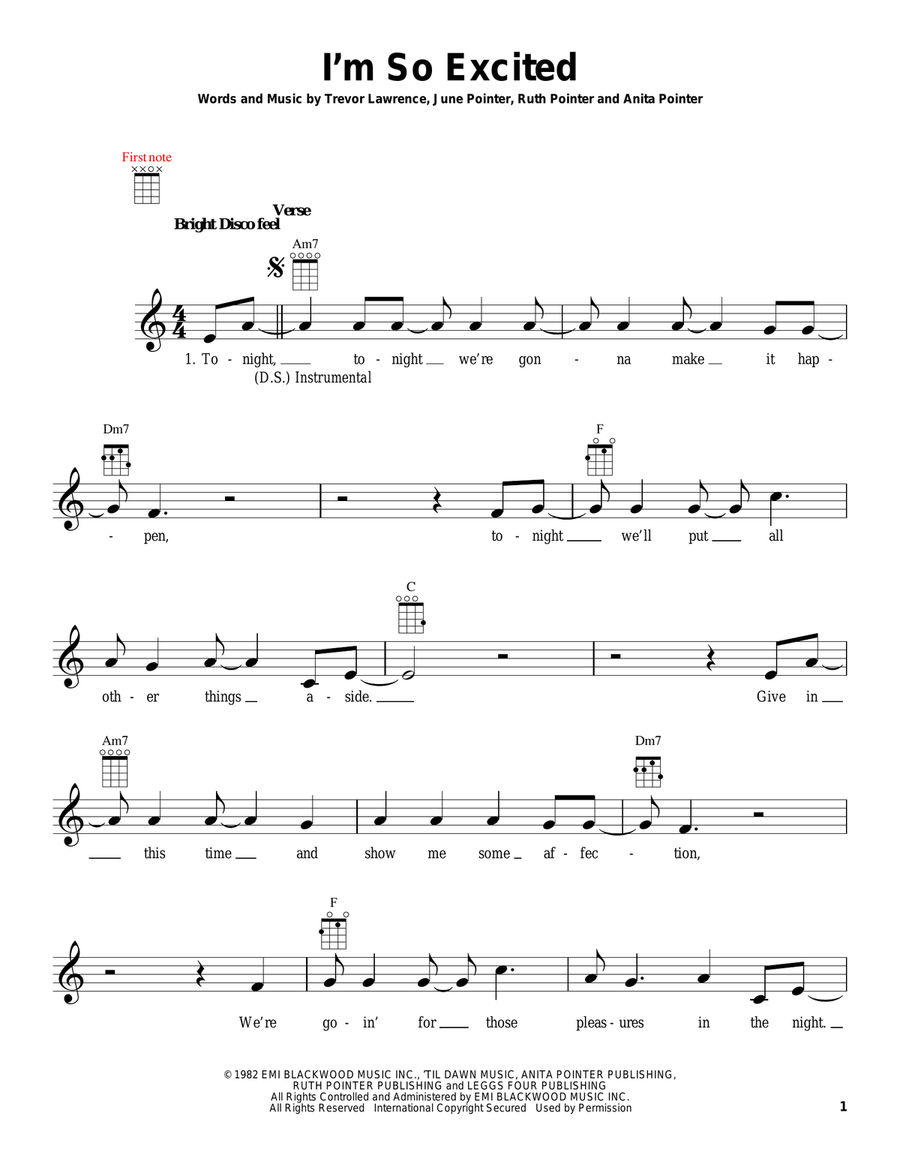 I'm So Excited Ukulele scores gallery preview page 1