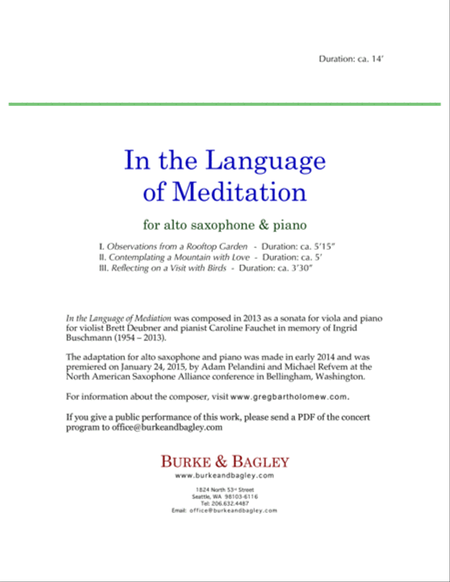 In the Language of Meditation for alto saxophone & piano Alto Saxophone scores gallery preview page 2