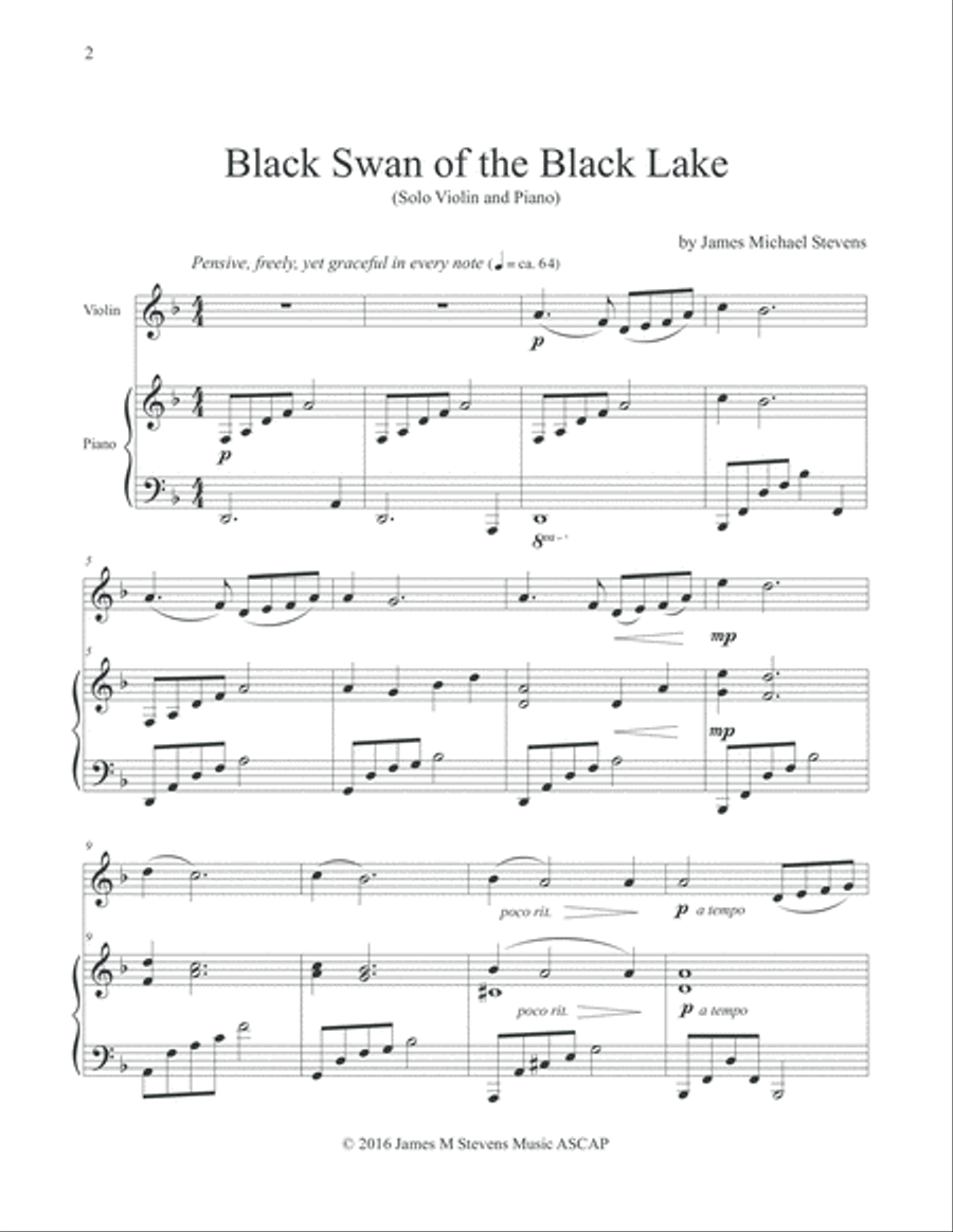 Black Swan of the Black Lake (Solo Violin & Piano) Violin Solo scores gallery preview page 2