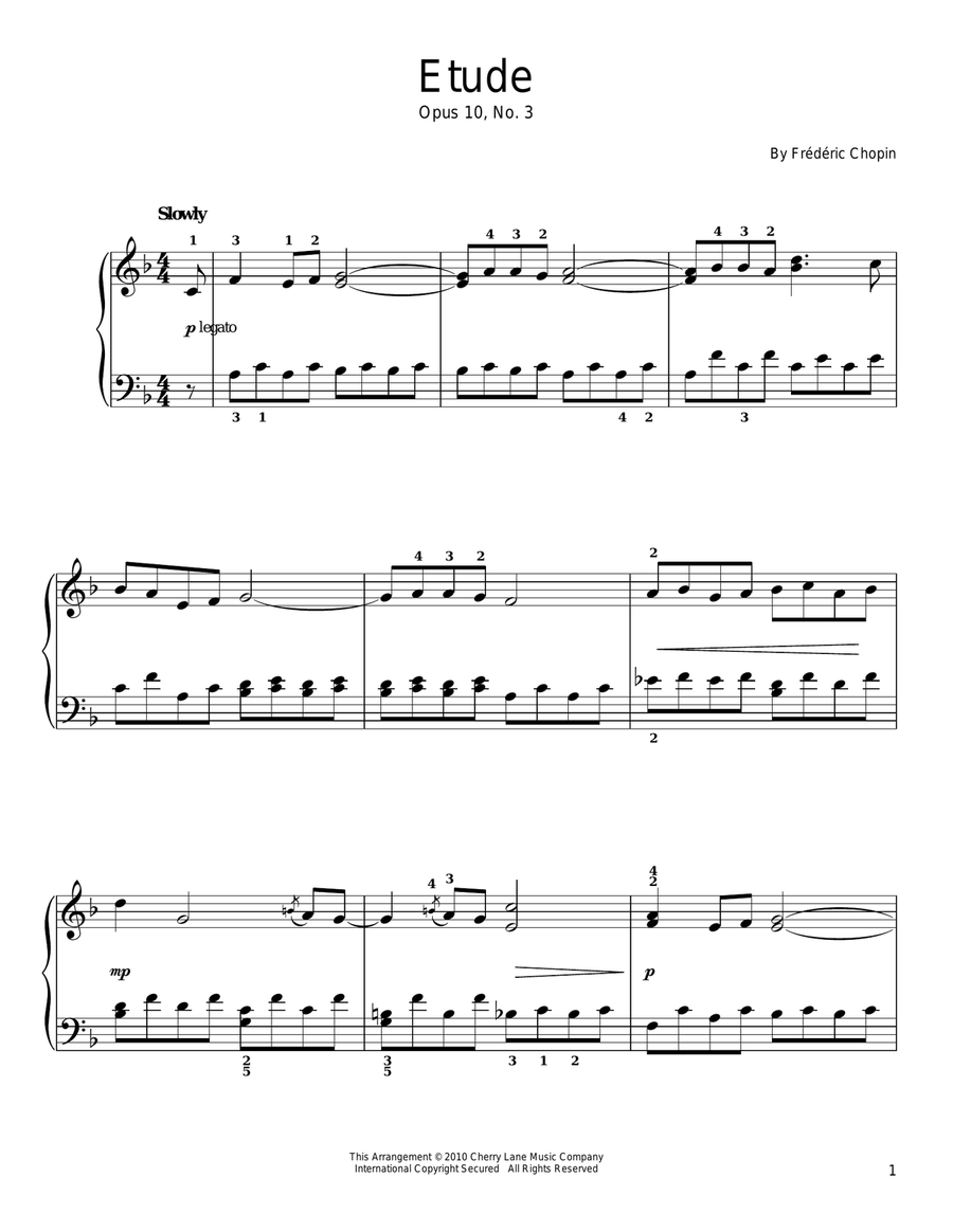 Etude Op. 10, No. 3 Etude Op. 10, No. 3 Piano Method scores gallery preview page 1
