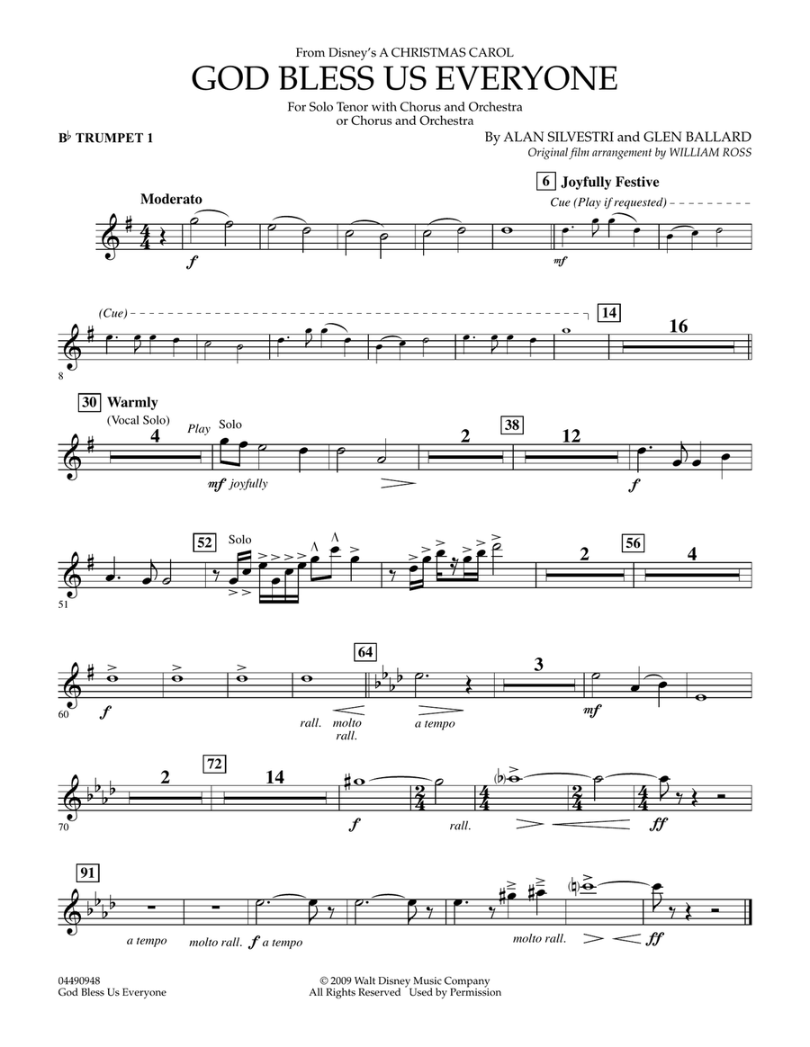 God Bless Us Everyone - Bb Trumpet 1 Full Orchestra scores gallery preview page 1