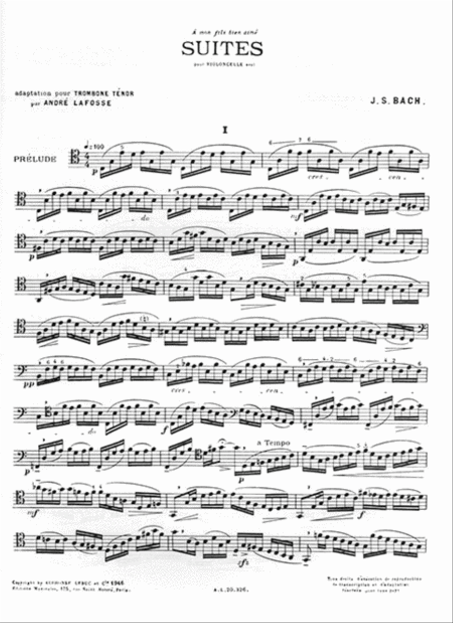 Suites de J.S. Bach pour Violoncelle Adaptees au Trombone Tenor Cello scores gallery preview page 2