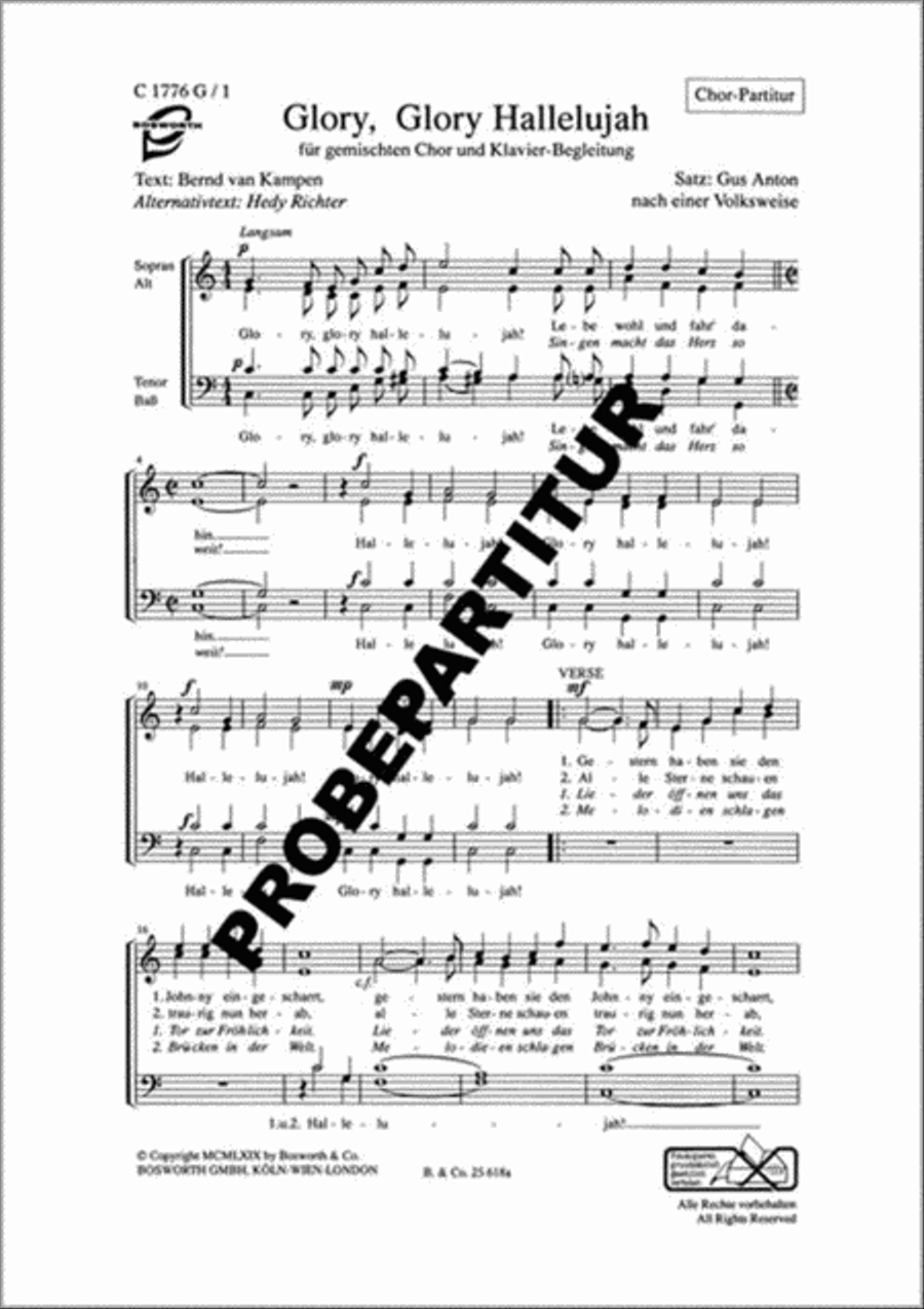 Glory, Glory Hallelujah Glory, Glory Hallelujah Mixed Choir scores gallery preview page 1
