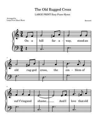The Old Rugged Cross Easy Piano LARGE PRINT Easter Hymn