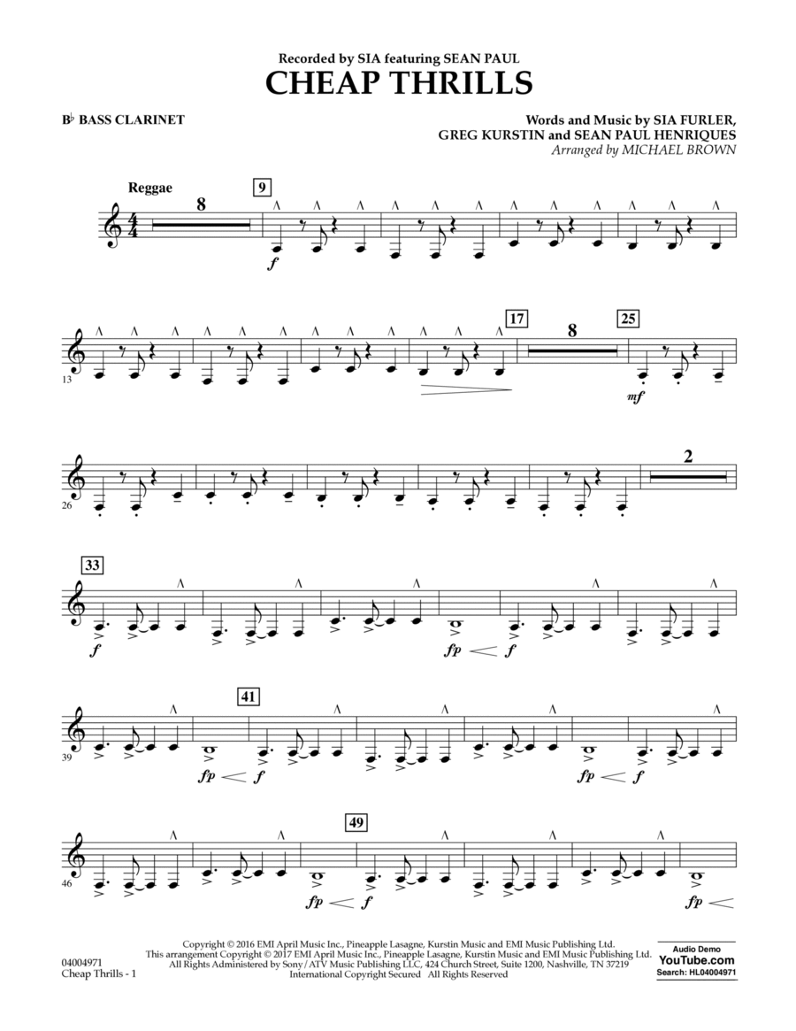 Cheap Thrills - Bb Bass Clarinet Bass Clarinet scores gallery preview page 1