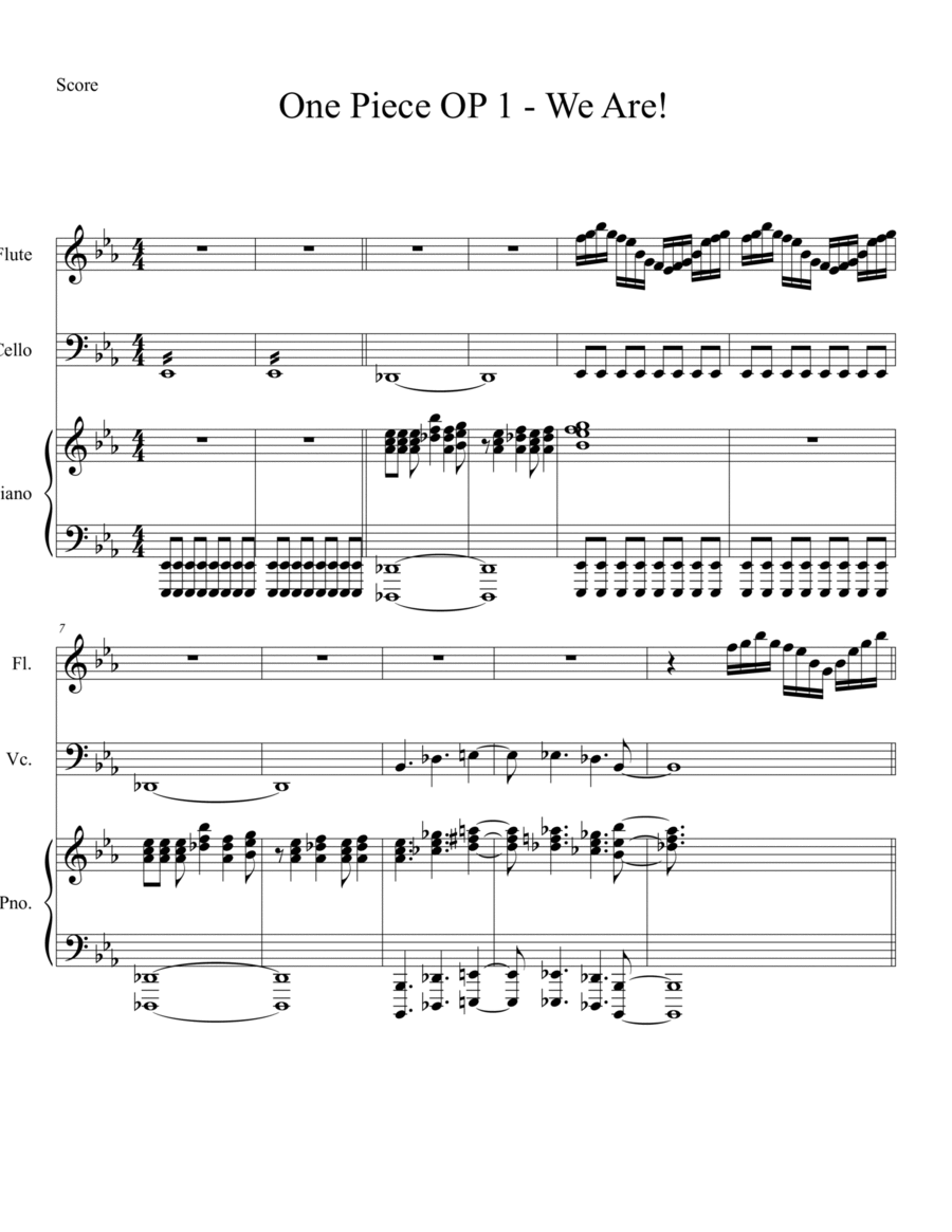 One Piece OP 1 - We Are Trio Flute Cello Piano Flute scores gallery preview page 1