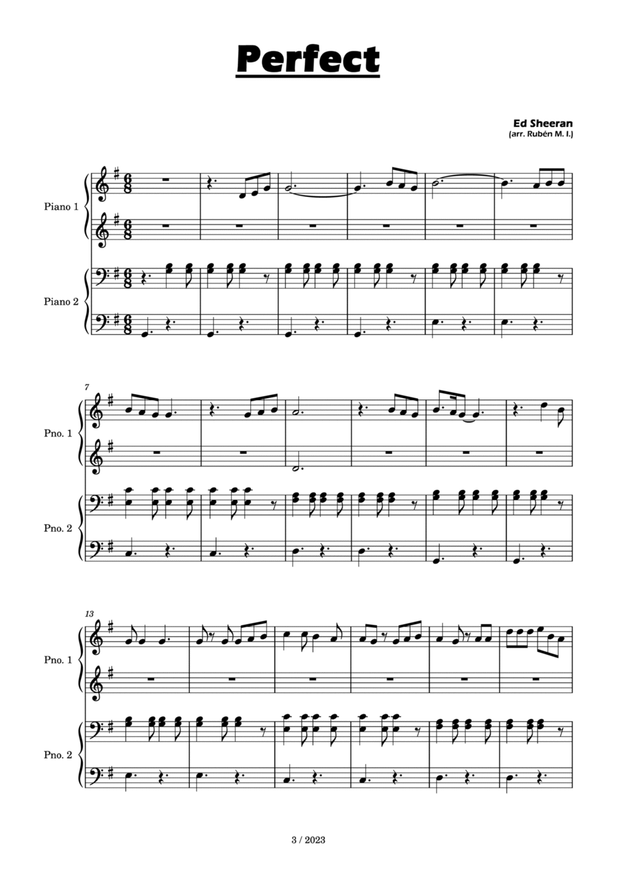 Perfect 1 Piano, 4-Hands scores gallery preview page 1