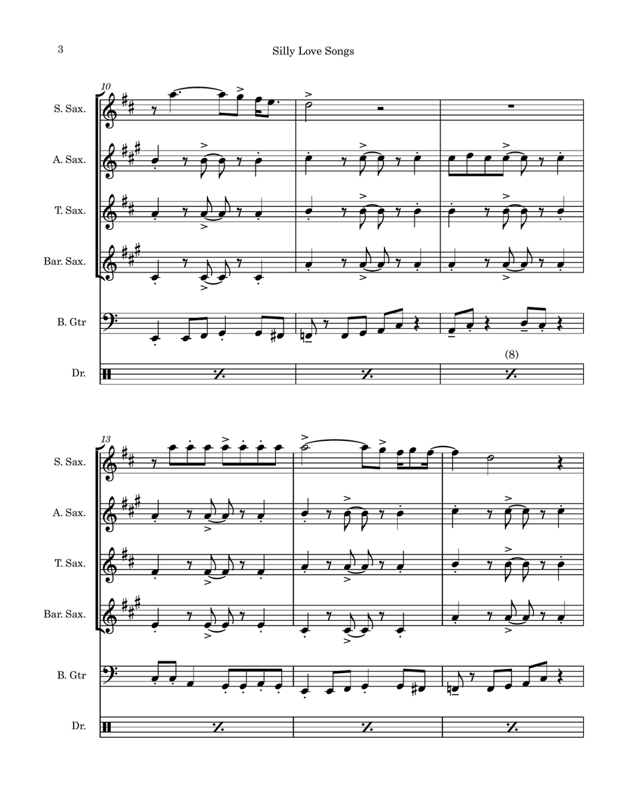 Silly Love Songs Saxophone Quartet scores gallery preview page 3