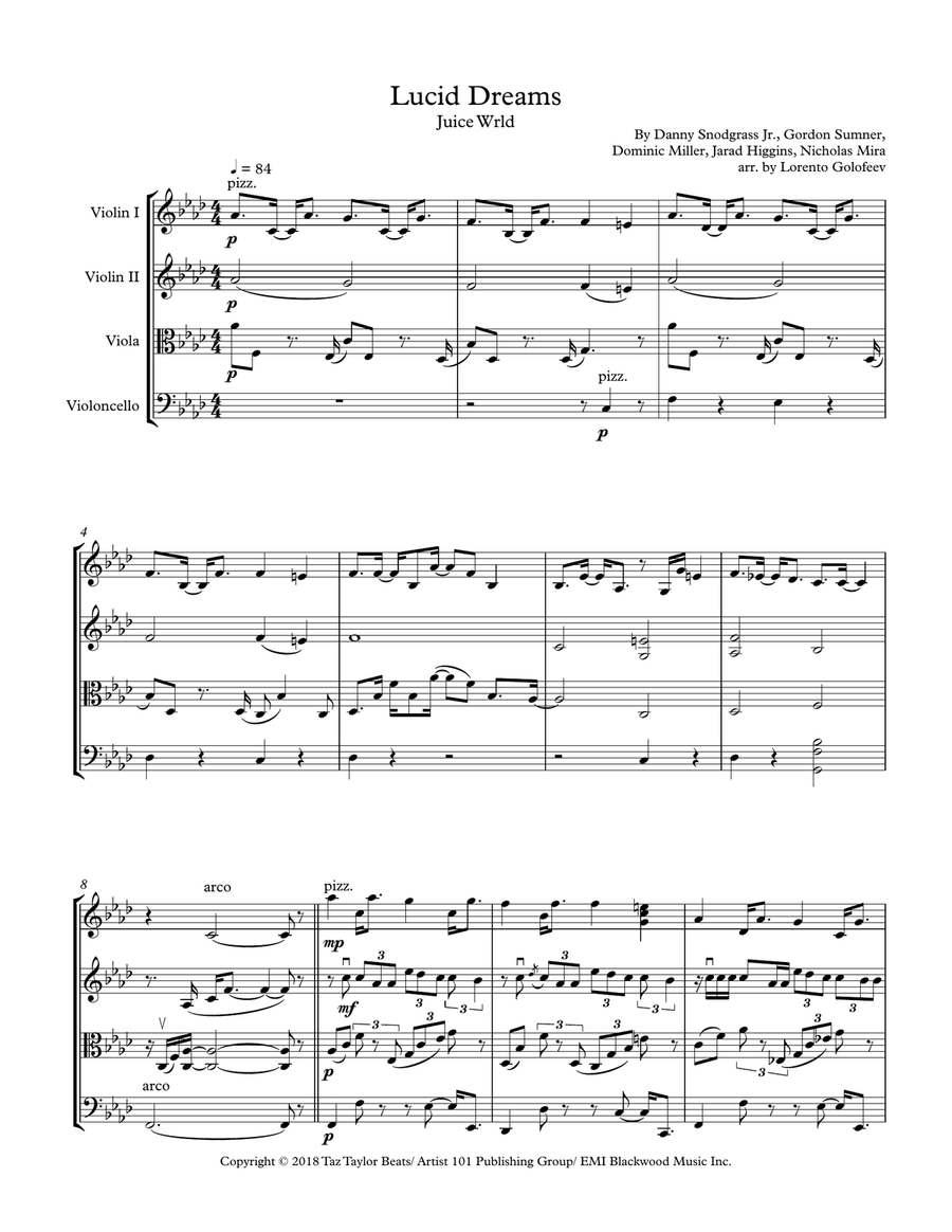Lucid Dreams String Quartet scores gallery preview page 1