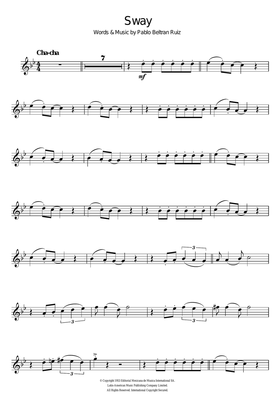 Sway (Quien Sera) Sway (Quien Sera) Clarinet Solo scores gallery preview page 1