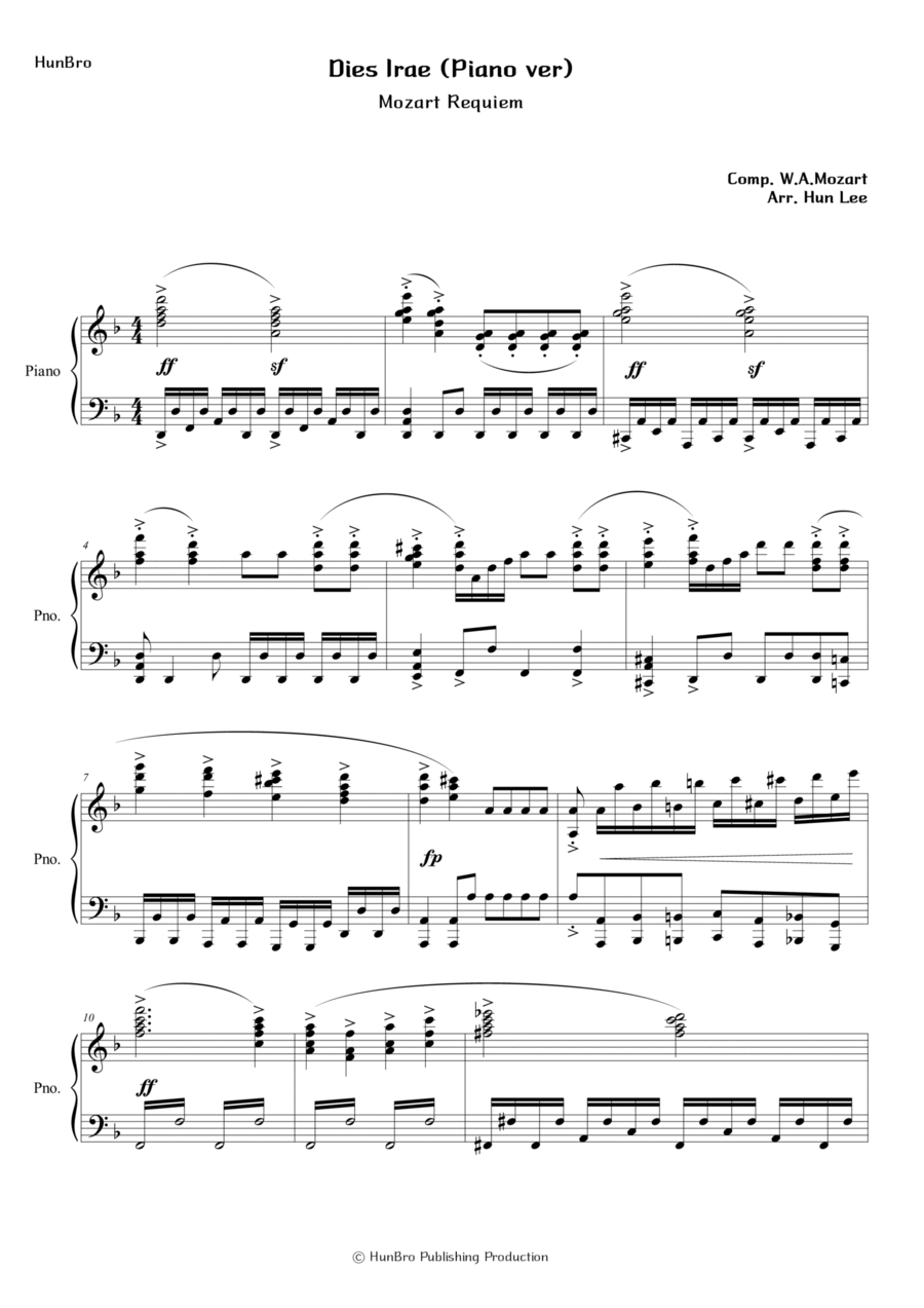 Dies Irae from Mozart Requiem - Piano ver Piano Solo scores gallery preview page 1