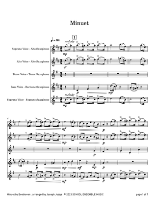 Book cover for Minuet by Beethoven for Saxophone Quartet in Schools