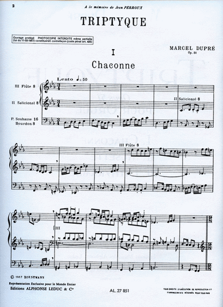 Dupre Triptyque Op.51 Organ Book