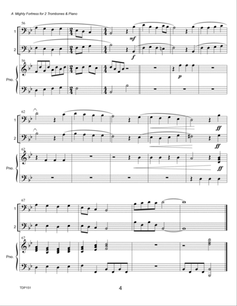 A MIGHTY FORTRESS - TROMBONE DUET with Piano Accompaniment (Grade 2-) Trombone Duet scores gallery preview page 4