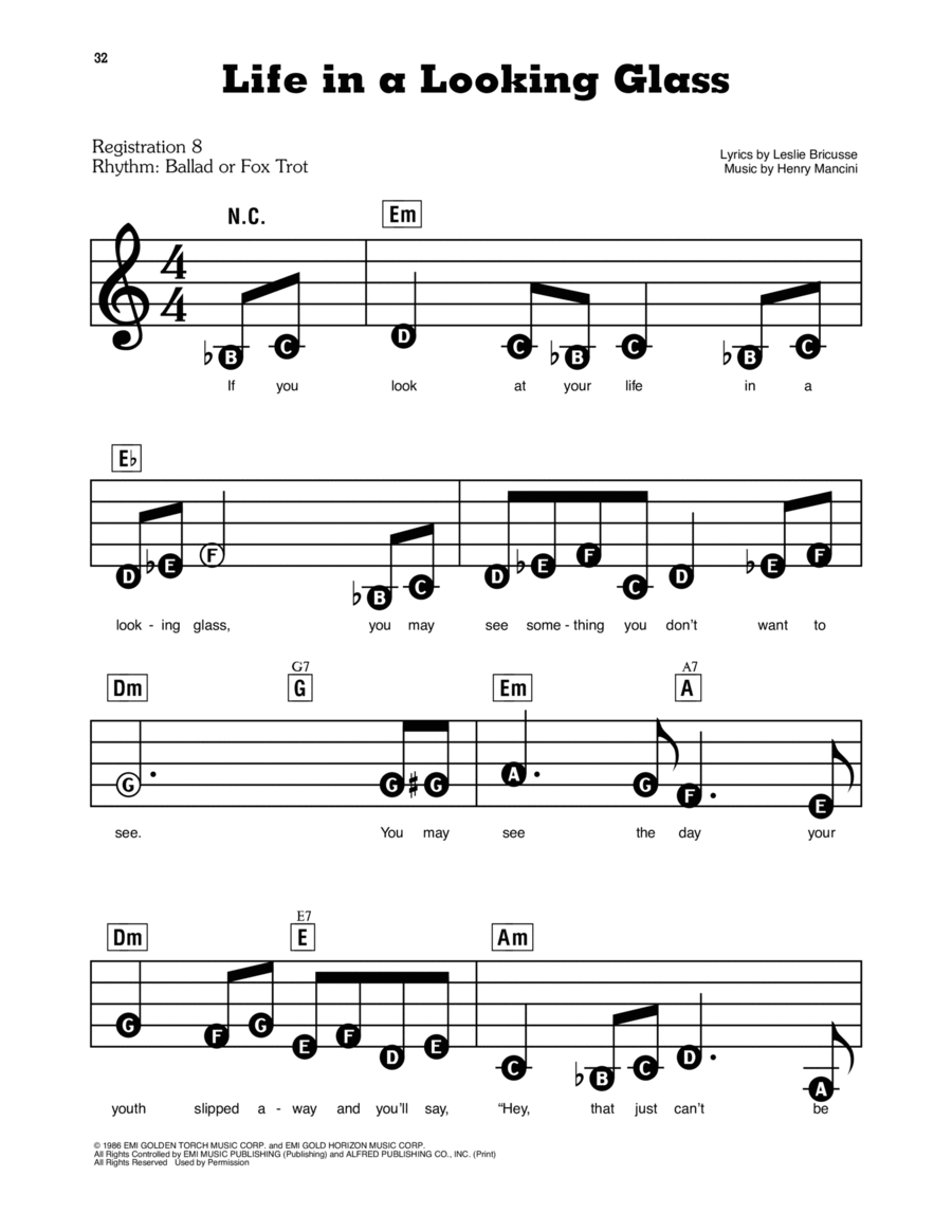 Life In A Looking Glass Life In A Looking Glass Electronic Keyboard scores gallery preview page 1